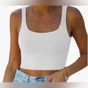 REORIA White Square Neck Cropped Tank Top Size Small